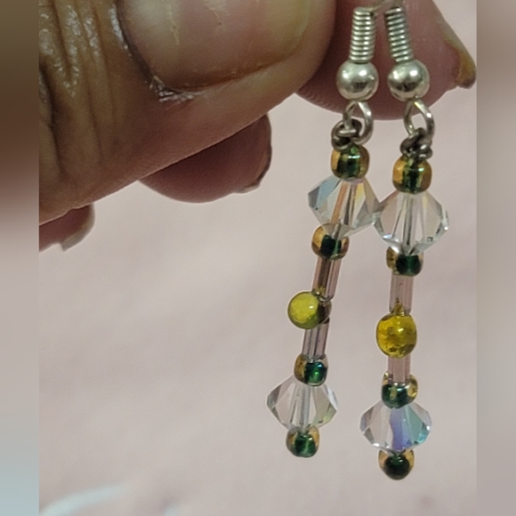 Handmade earrings glass color green good yellow - Picture 5 of 5